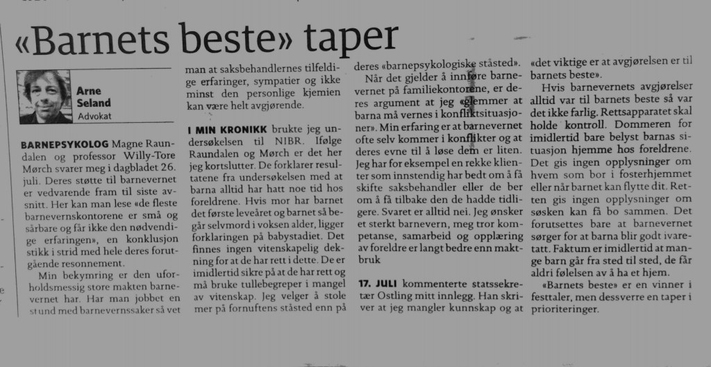 Dagbladet: &laquo;Barnets beste&raquo;&nbsp;taper